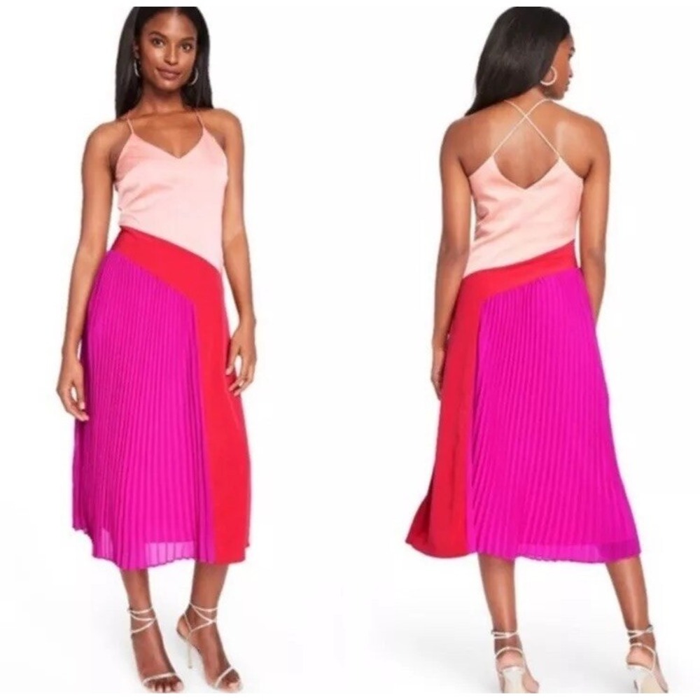 Women's Pleated Sleeveless Colorblock Dress -CUSHNIE -Various Sizes/Colors-S615+